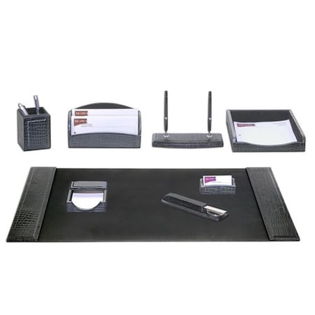 Dacasso Black Crocodile Embossed Leather 8-Piece Desk Set D2212